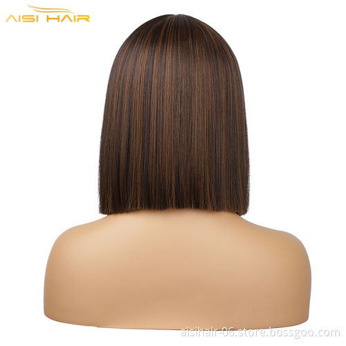 Aisi Wholesale Straight Bob Fiber Hair Wigs For Women Ombre Color Full Machine Made Heat Resistant Wig Synthetic Hair Wig